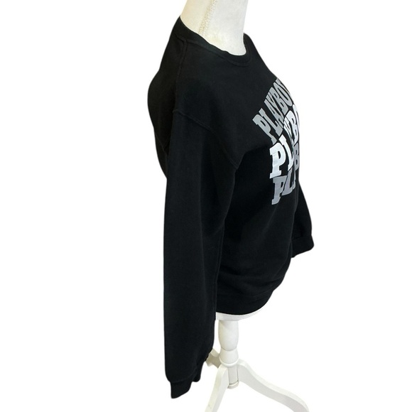 Playboy Sweatshirt Women Crew Neck Long Sleeve Black Gray White Logo Size Small - Picture 9 of 16